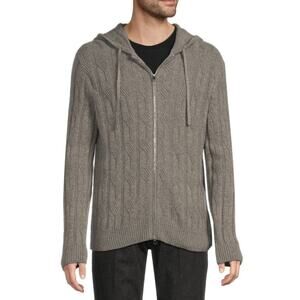 $1,995 NWT Brett Johnson Cable-Knit Gray 100% Cashmere Hoodie Jumper Size 50(40)